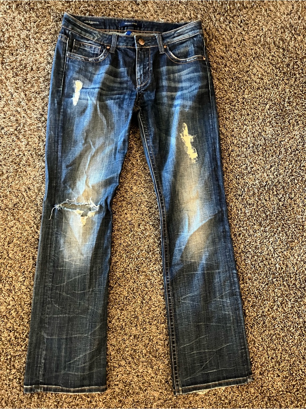 Vigoss Women's Boot Cut Jeans - Medium to Dark Blue Distressed